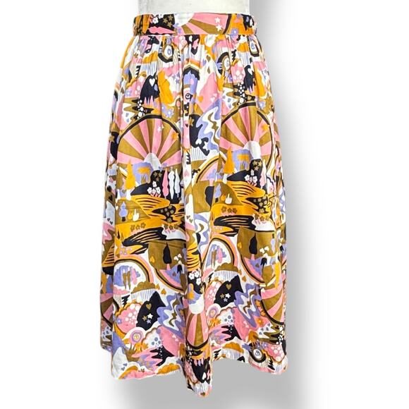 ModCloth Psychedelic Midi Skirt Retro Pink Orange Purple Tie Waist Bow Detail - Picture 2 of 9